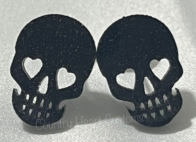 Black Sparkle Skull Earrings